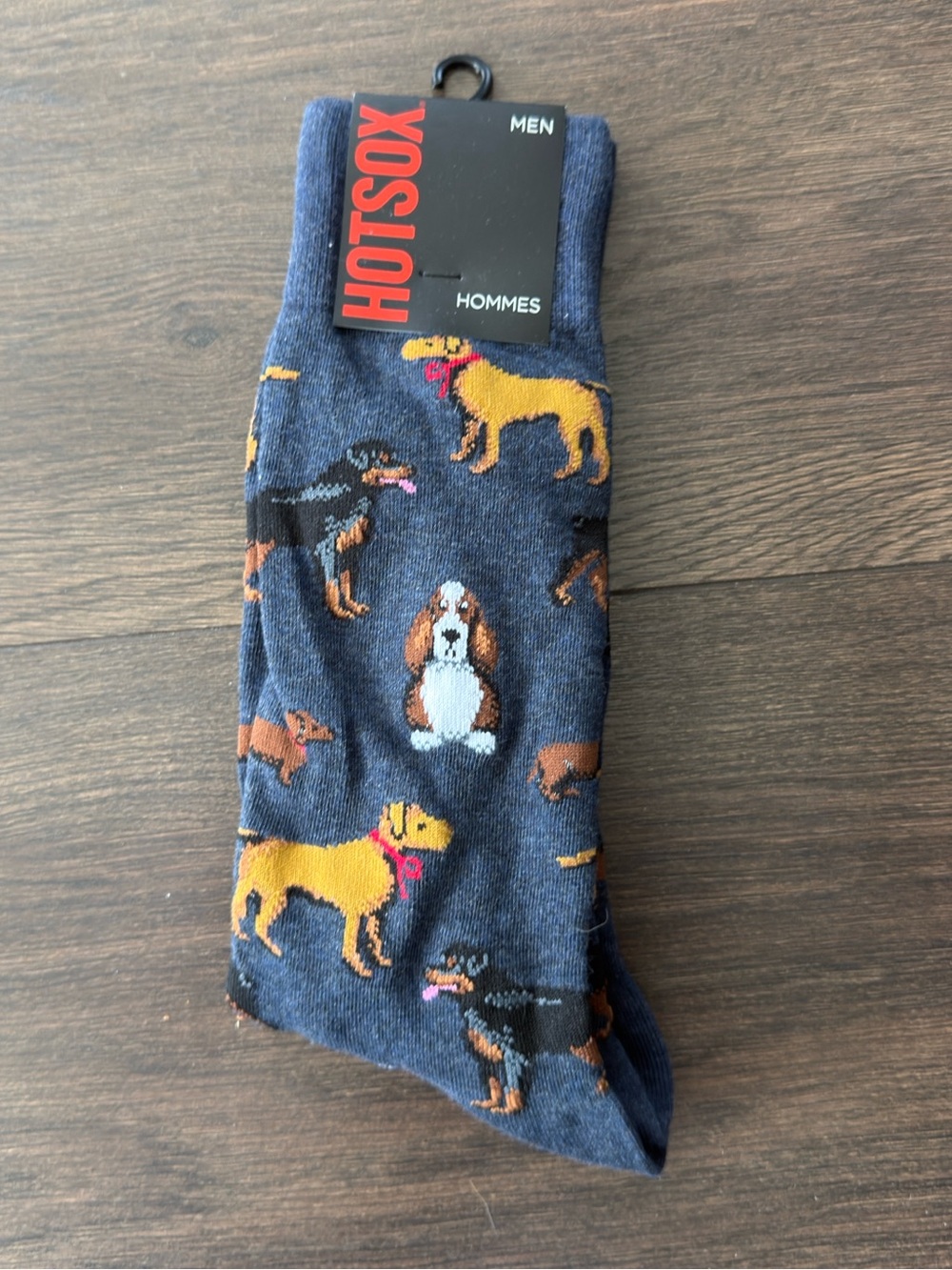 Hot Sox Men’s Dog Print Crew Socks Denim Blue New With Tags
